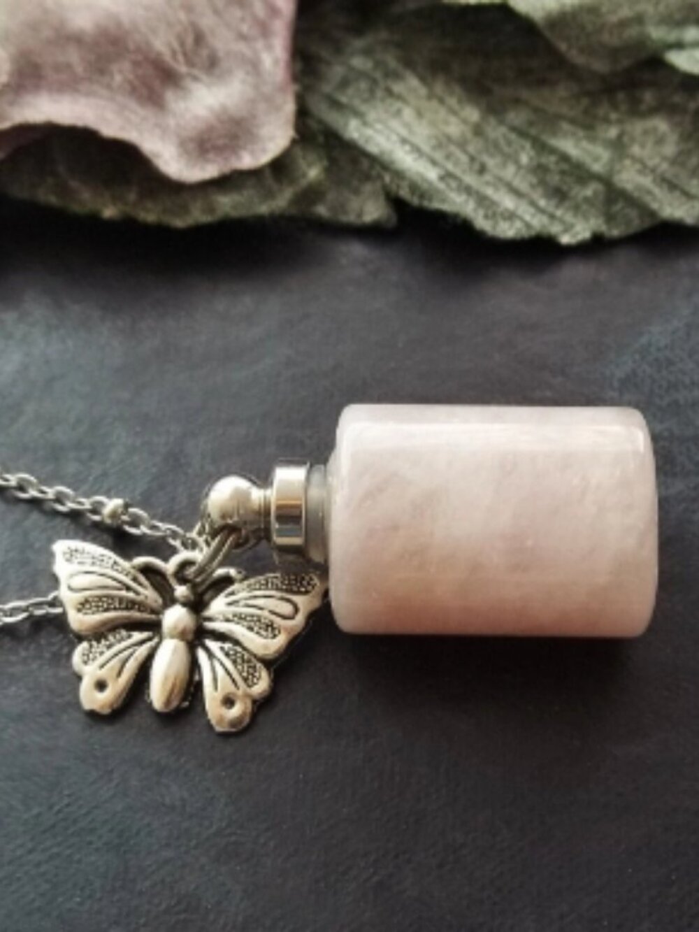Rose Quartz Necklace Butterfly Charm Crystal Pendant